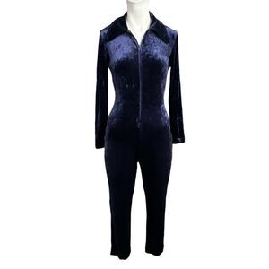 Paula Hian Signature Jumpsuit 2 Navy Blue Crushed Velvet Catsuit
